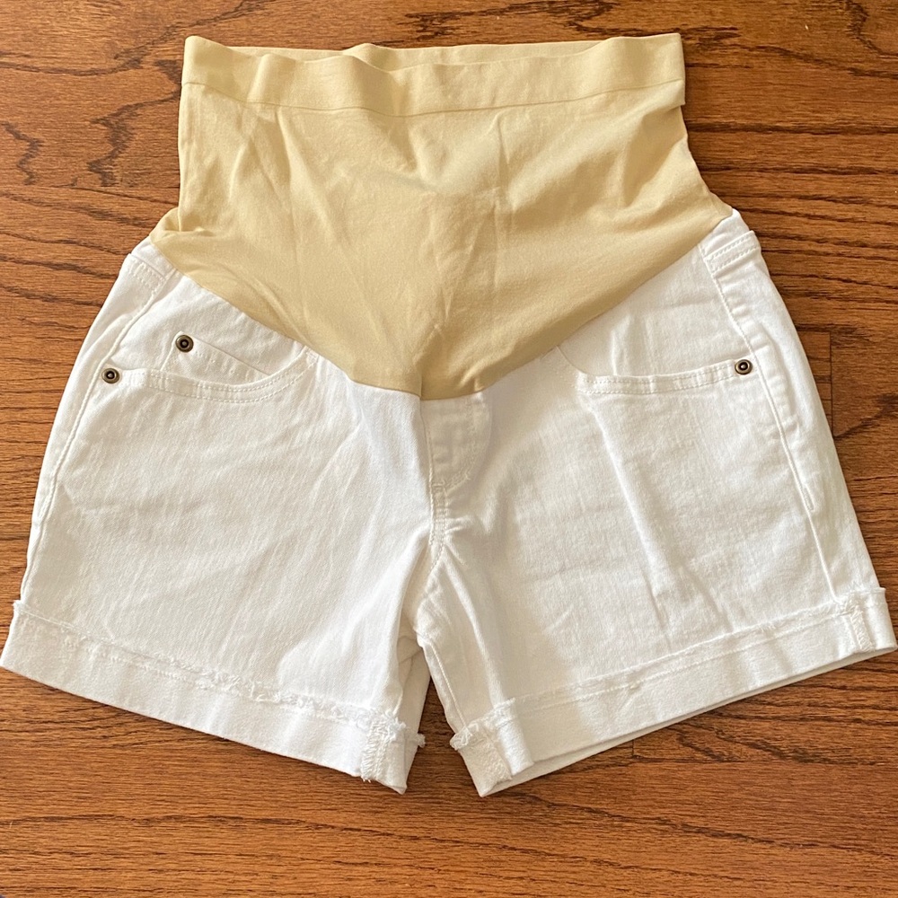 a:glow Women's Maternity White Jean Shorts